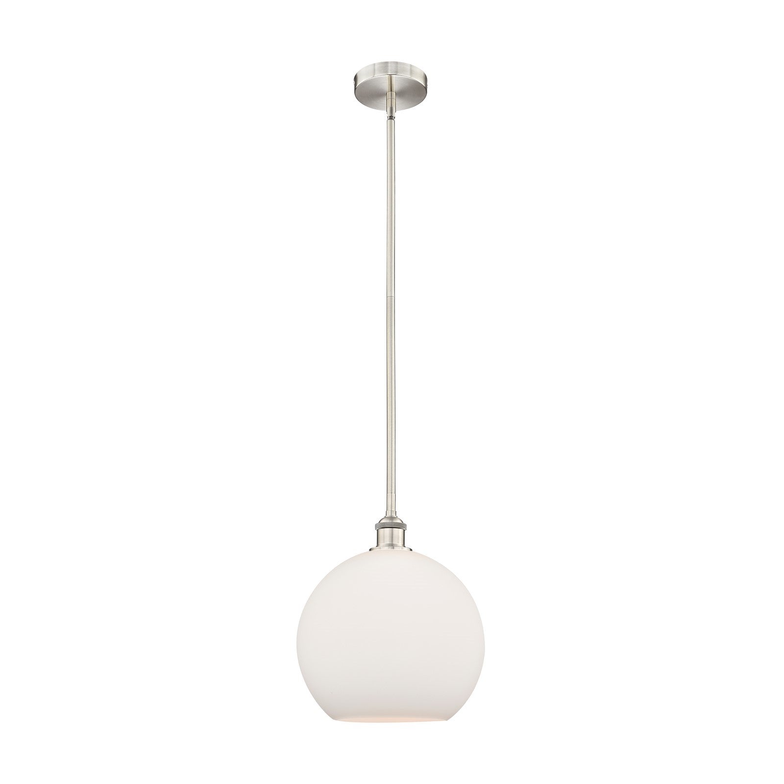 Innovations Athens 12in 1-Light Mini Pendant | Industrial Brushed Satin Nickel and Matte White Glass | Kitchen Island & | Model 616-1S-SN-G121-12-LED