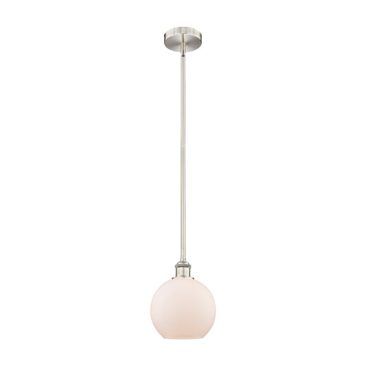 Innovations Athens 8in 1-Light Mini Pendant | Industrial Brushed Satin Nickel and Matte White Frosted Glass | Kitchen Island & | Model 616-1S-SN-G121-8