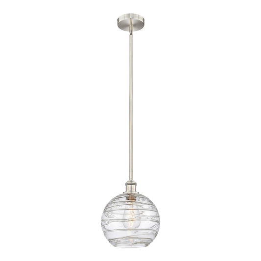 Innovations Athens Deco Swirl 10in 1-Light Mini Pendant | Industrial Brushed Satin Nickel Steel and Clear Deco Swirl Glass | Model 616-1S-SN-G1213-10CL