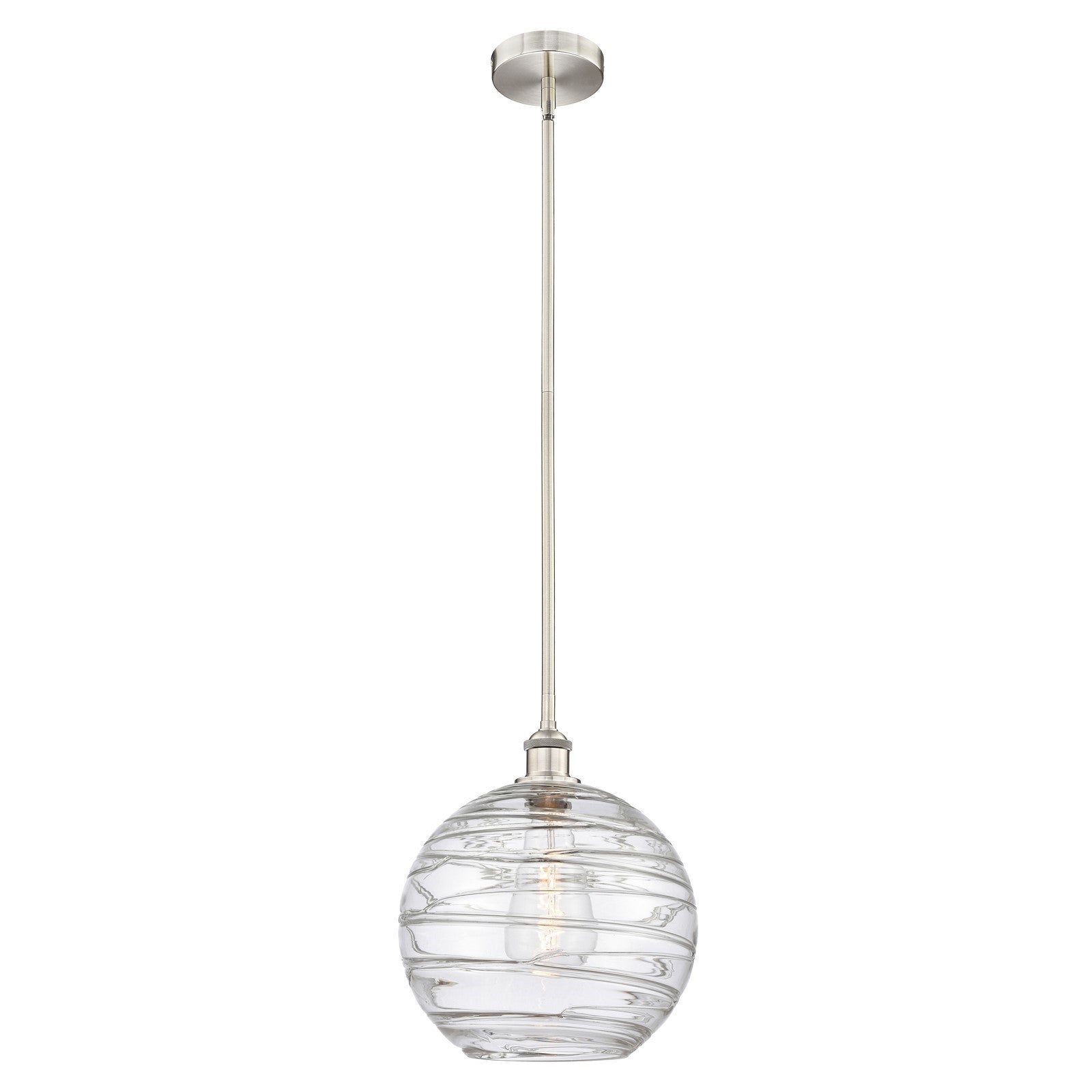 Innovations Athens Deco Swirl 12in 1-Light Mini Pendant | Industrial Brushed Satin Nickel and Clear Deco Swirl Glass | Model 616-1S-SN-G1213-12CL
