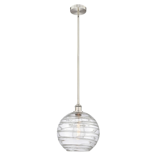 Innovations Athens Deco Swirl 12in 1-Light Mini Pendant | Industrial Brushed Satin Nickel and Clear Deco Swirl Glass | Model 616-1S-SN-G1213-12CL