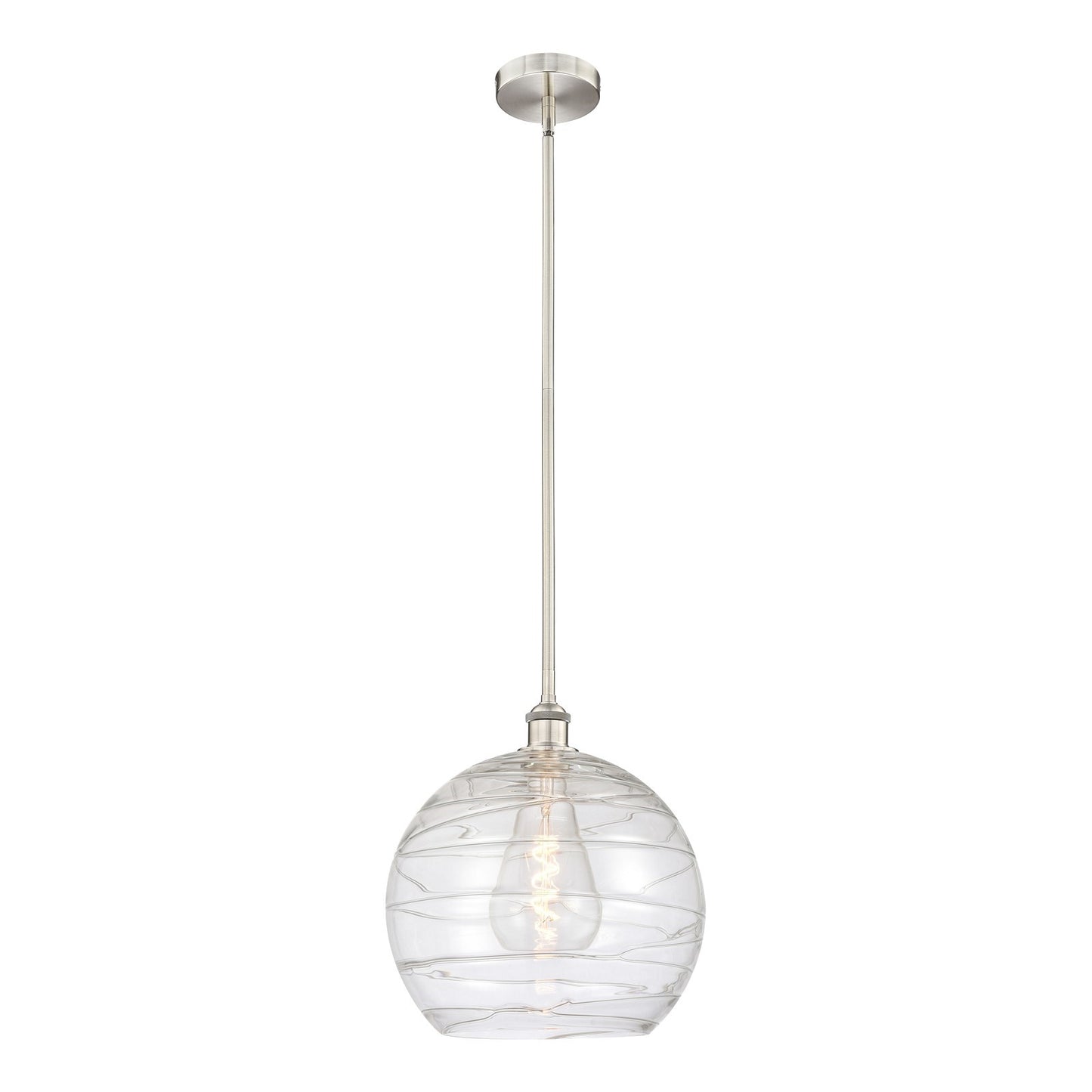 Innovations Athens Deco Swirl 14in 1-Light Mini Pendant | Industrial Brushed Satin Nickel and Clear Glass | Kitchen Island & | Model 616-1S-SN-G1213-14CL