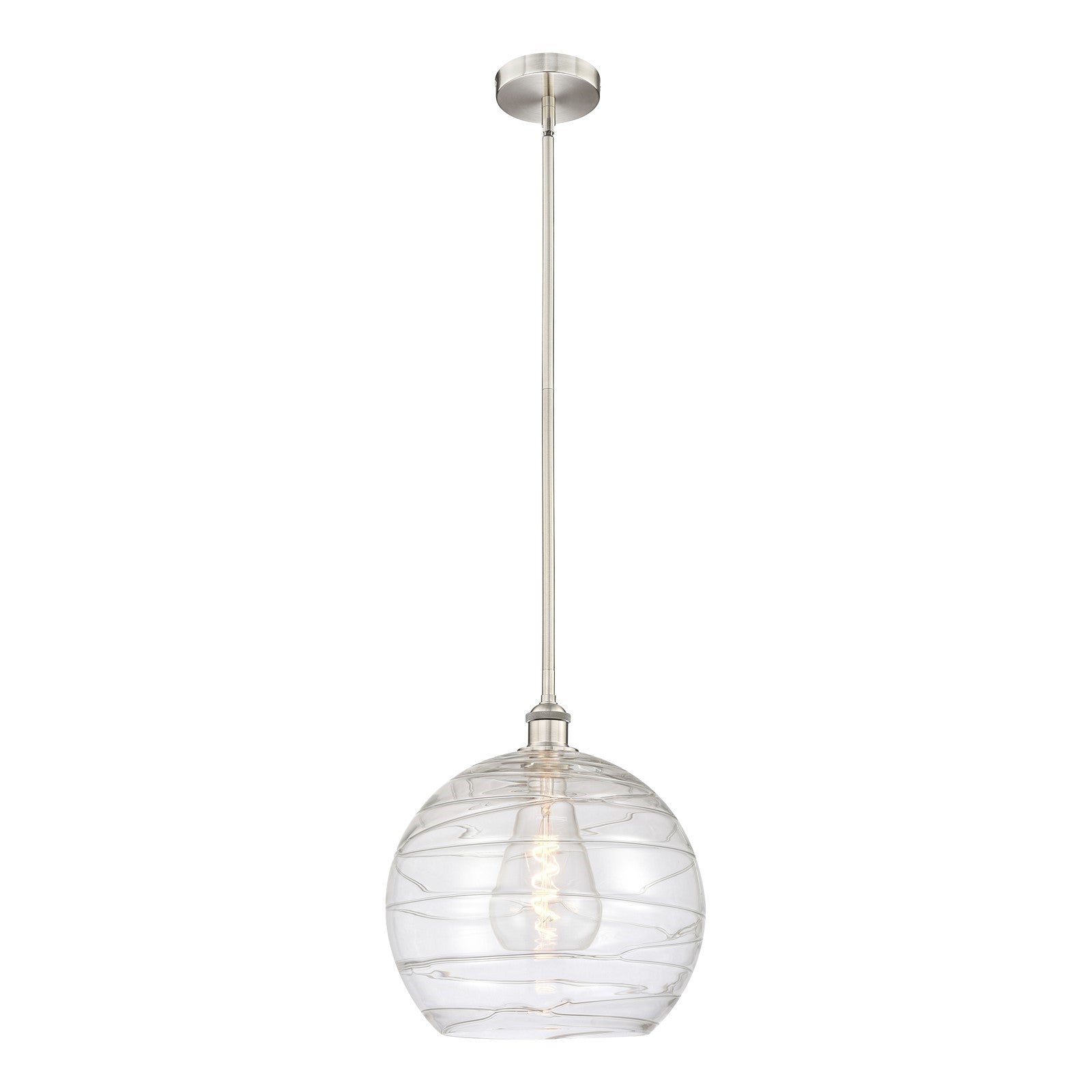 Innovations Athens Deco Swirl 14in 1-Light Mini Pendant | Industrial Brushed Satin Nickel and Clear Glass | Kitchen Island & | Model 616-1S-SN-G1213-14CL