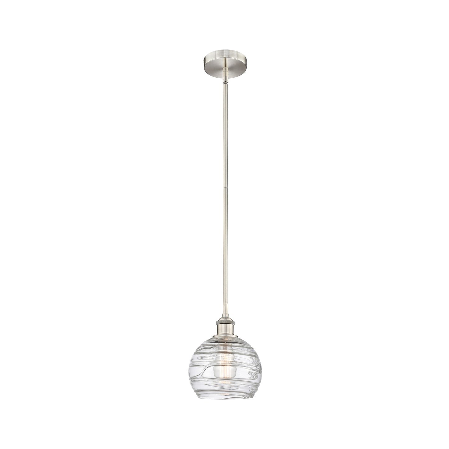 Innovations Athens Deco Swirl 8in 1-Light Mini Pendant | Industrial Brushed Satin Nickel Steel and Clear Deco Swirl Glass | Model 616-1S-SN-G1213-8CL