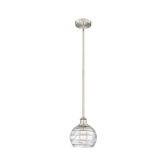 Innovations Athens Deco Swirl 8in 1-Light Mini Pendant | Industrial Brushed Satin Nickel Steel and Clear Deco Swirl Glass | Model 616-1S-SN-G1213-8CL