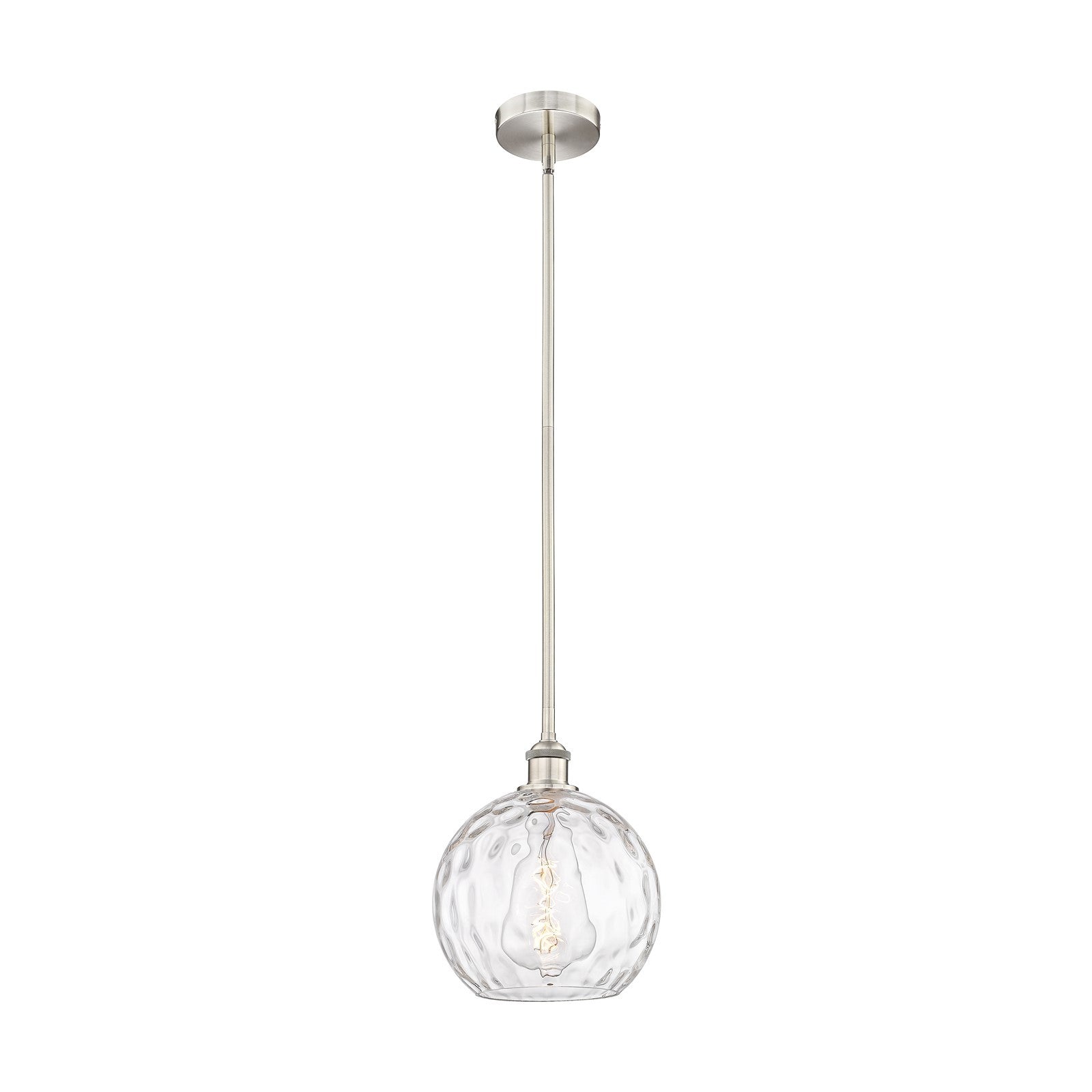 Innovations Athens 10in 1-Light Mini Pendant | Industrial Brushed Satin Nickel Steel and Clear Water Glass | Kitchen Island | Model 616-1S-SN-G1215-10-LED