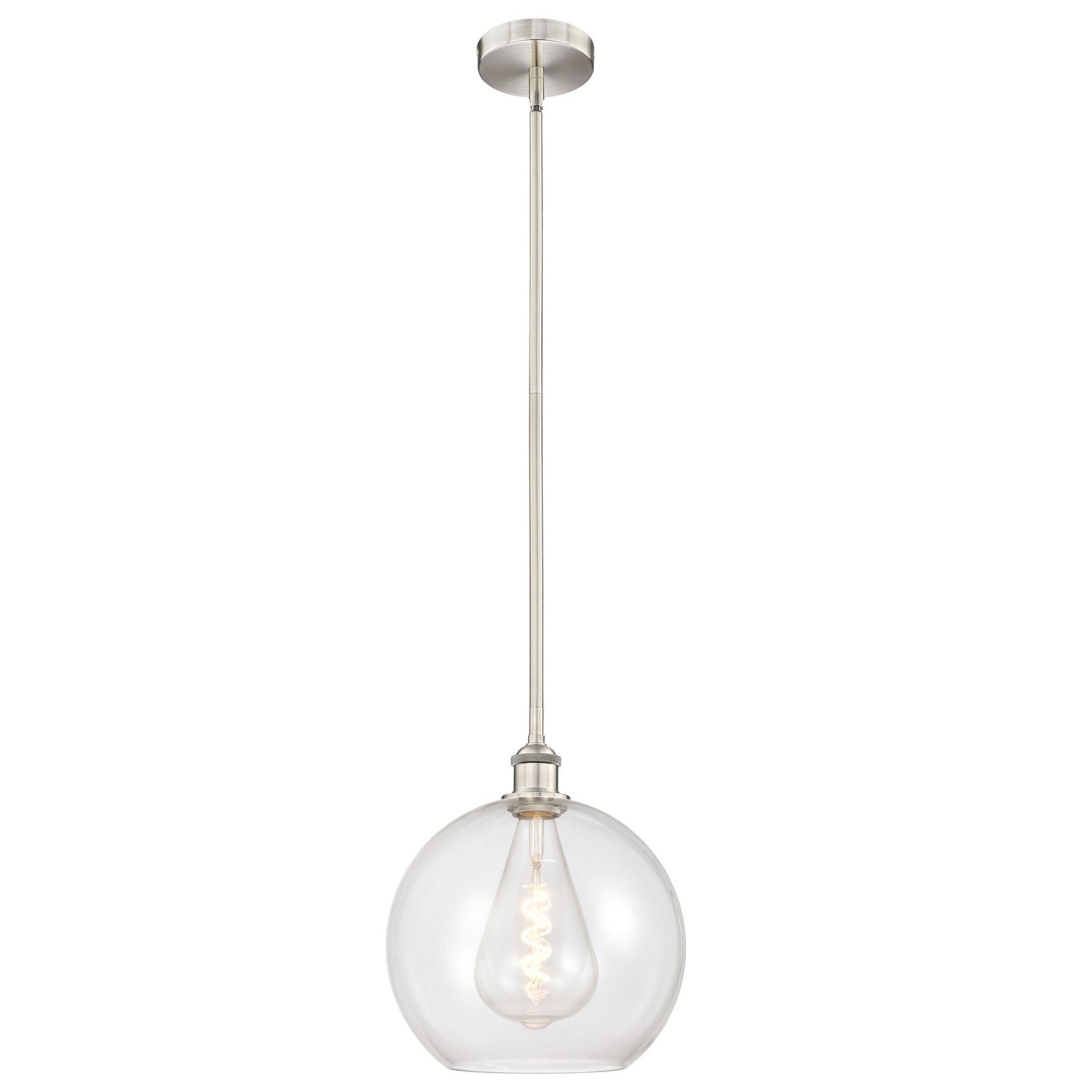 Innovations Athens 12in 1-Light Mini Pendant | Industrial Brushed Satin Nickel Steel and Clear Glass | Kitchen Island & Dining | Model 616-1S-SN-G122-12