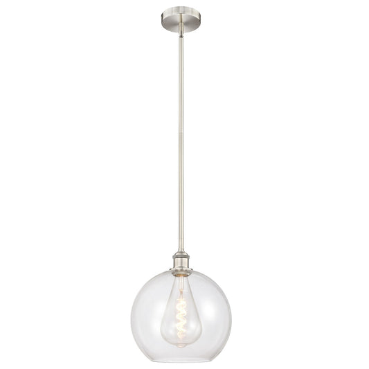 Innovations Athens 12in 1-Light Mini Pendant | Industrial Brushed Satin Nickel Steel and Clear Glass | Kitchen Island & Dining | Model 616-1S-SN-G122-12