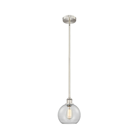 Innovations Athens 8in 1-Light Mini Pendant | Industrial Brushed Satin Nickel Steel and Clear Glass | Kitchen Island & Dining | Model 616-1S-SN-G122-8