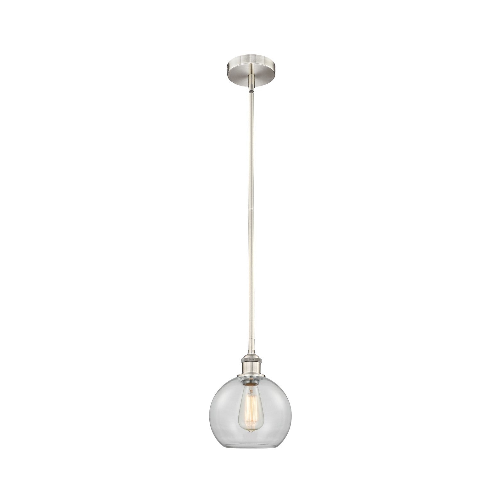 Innovations Athens 8in 1-Light Mini Pendant | Industrial Brushed Satin Nickel Steel and Clear Glass | Kitchen Island & Dining | Model 616-1S-SN-G122-8-LED