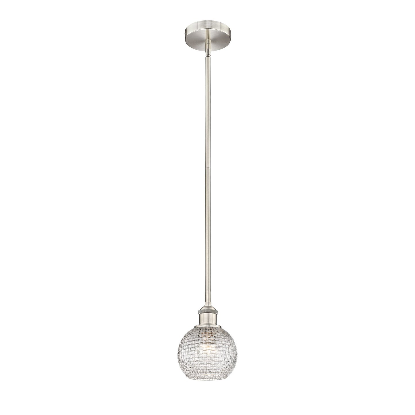 Innovations Athens 6in 1-Light Mini Pendant | Modern Farmhouse Brushed Satin Nickel and Clear Basket Weave Glass | Kitchen | Model 616-1S-SN-G122C-6CL