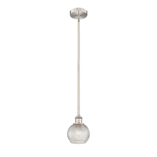 Innovations Athens 6in 1-Light Mini Pendant | Modern Farmhouse Brushed Satin Nickel and Clear Basket Weave Glass | Kitchen | Model 616-1S-SN-G122C-6CL