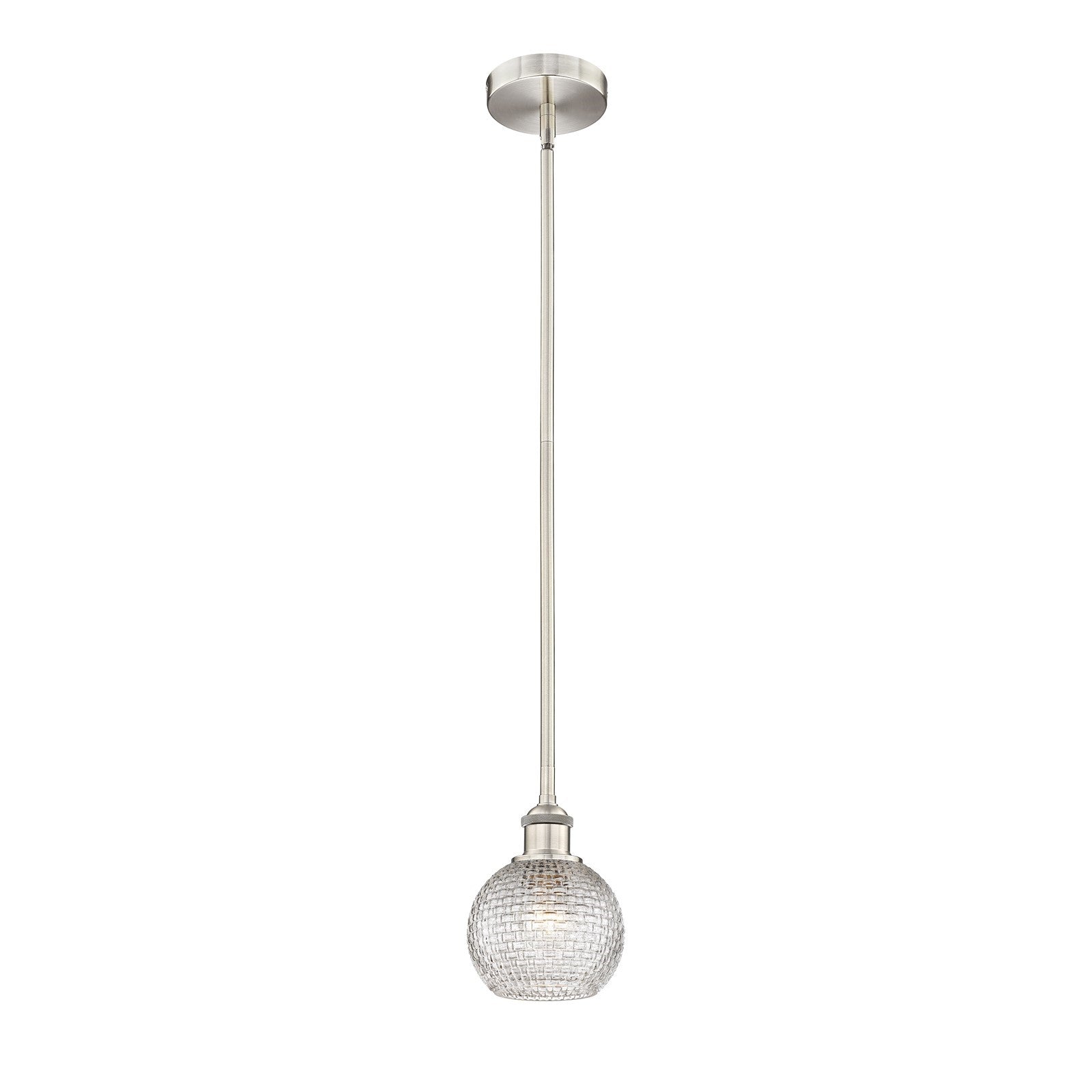 Innovations Athens 6in 1-Light Mini Pendant | Modern Farmhouse Brushed Satin Nickel and Clear Basket Weave Glass | Kitchen | Model 616-1S-SN-G122C-6CL