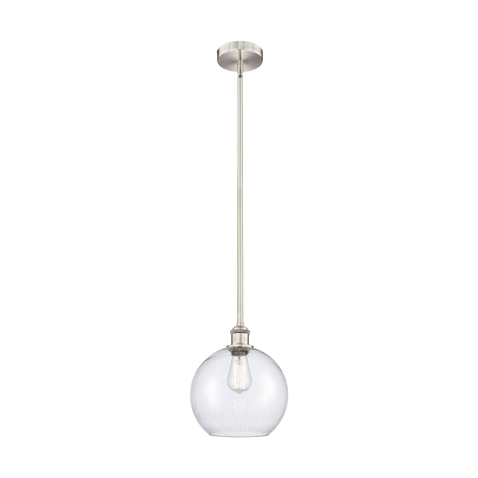 Innovations Athens 10in 1-Light Mini Pendant | Industrial Brushed Satin Nickel Steel and Seedy Glass | Kitchen Island & | Model 616-1S-SN-G124-10-LED