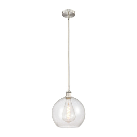 Innovations Athens 12in 1-Light Mini Pendant | Industrial Brushed Satin Nickel Steel and Seedy Glass | Kitchen Island & Dining | Model 616-1S-SN-G124-12