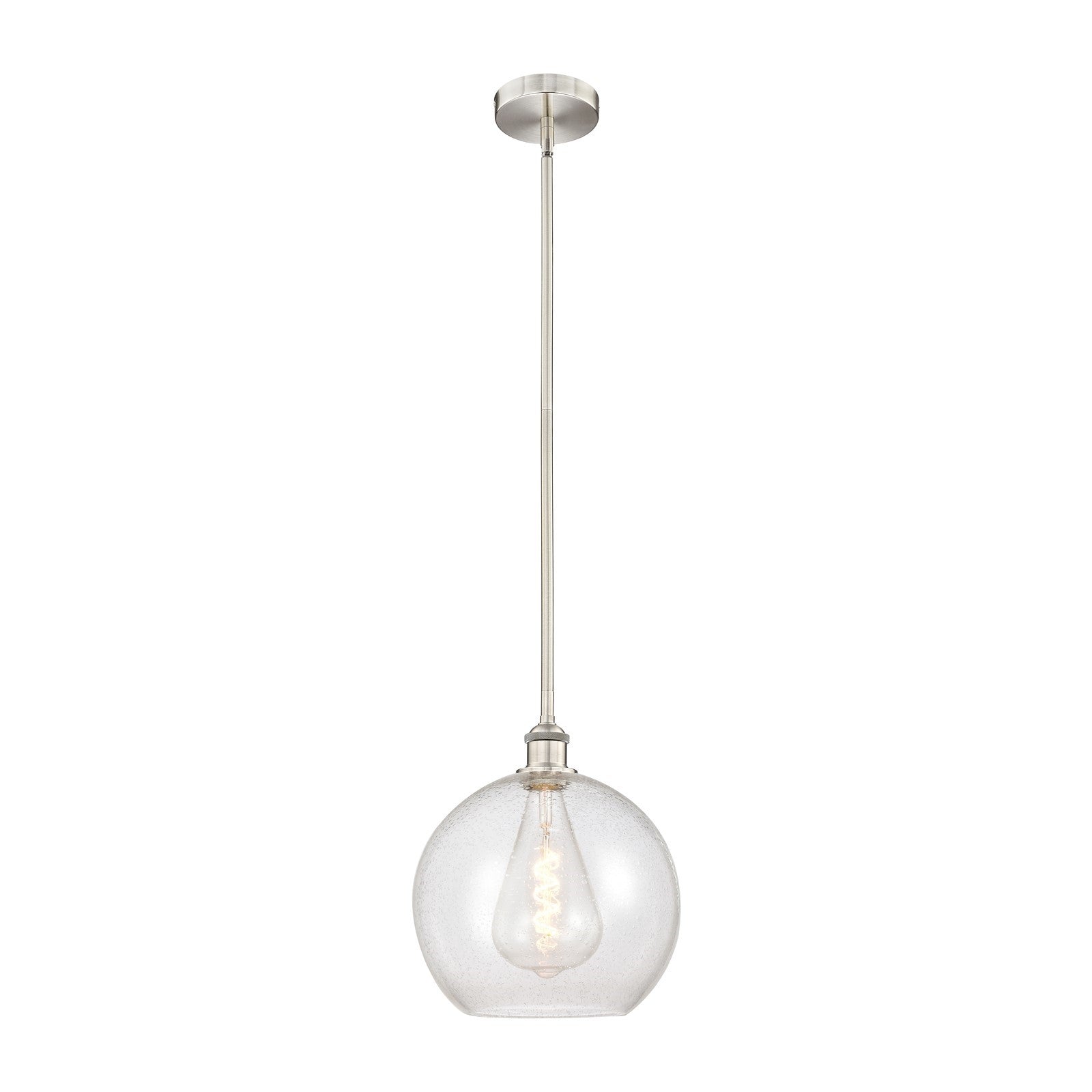 Innovations Athens 12in 1-Light Mini Pendant | Industrial Brushed Satin Nickel Steel and Seedy Glass | Kitchen Island & | Model 616-1S-SN-G124-12-LED