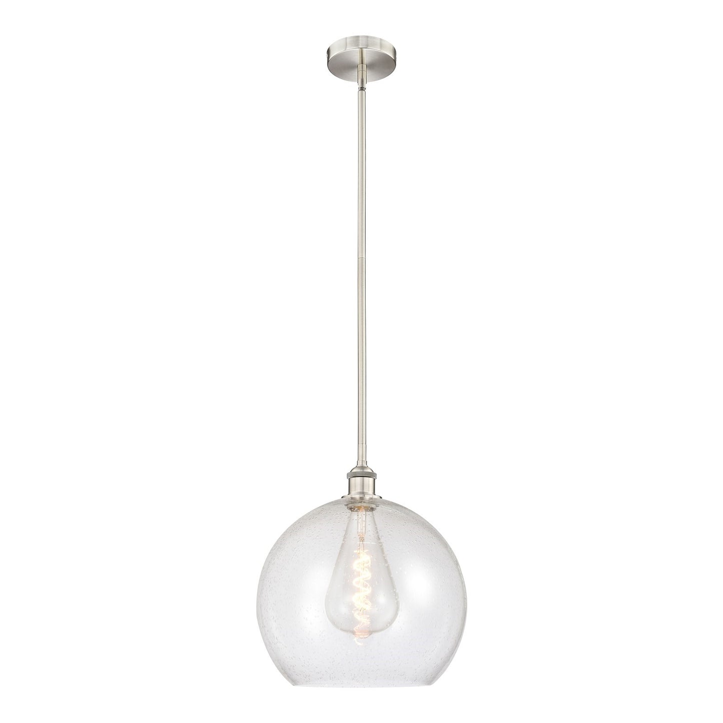Innovations Athens 14in 1-Light Pendant | Industrial Brushed Satin Nickel Steel and Seedy Glass | Kitchen Island & Dining | Model 616-1S-SN-G124-14-LED