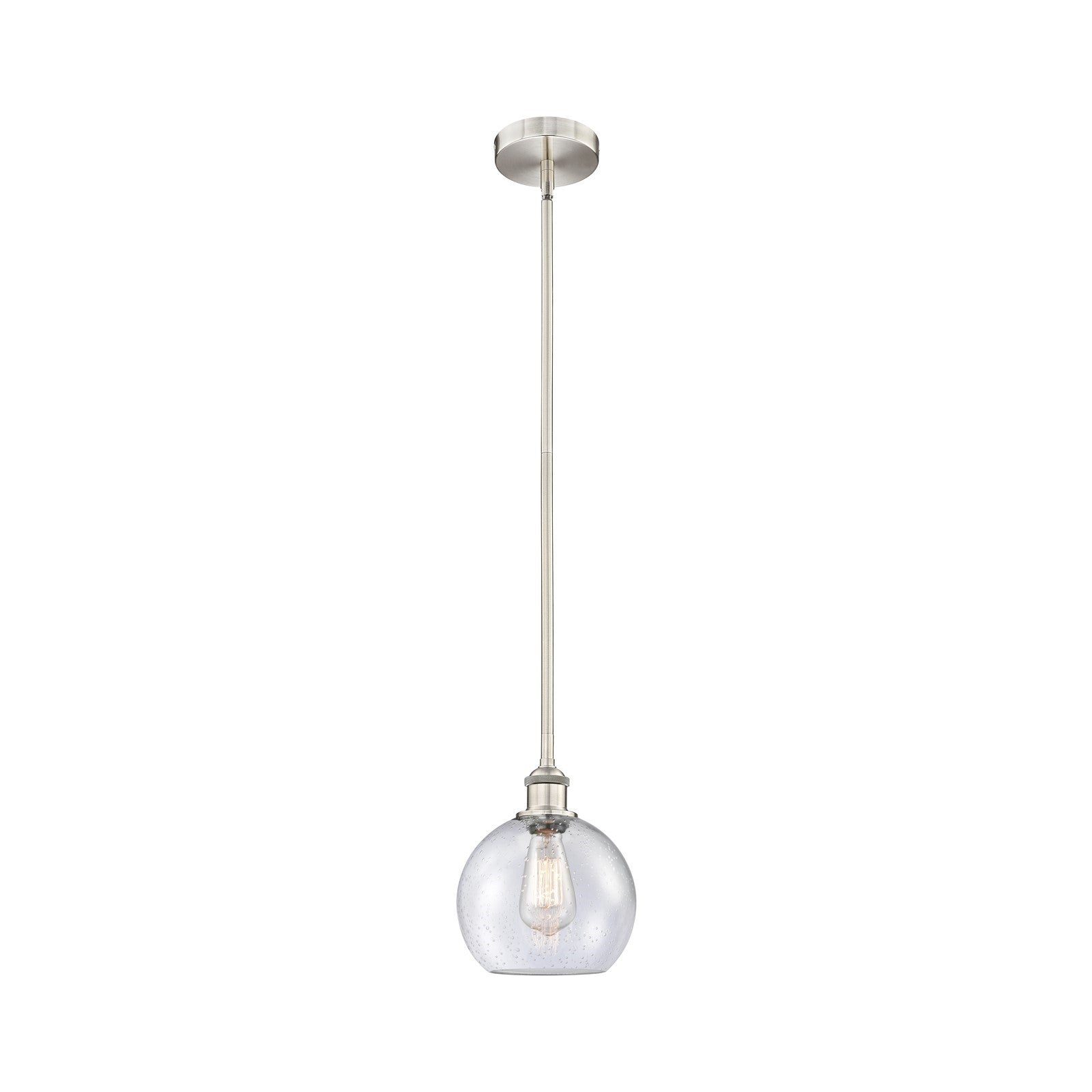 Innovations Athens 8in 1-Light Mini Pendant | Industrial Brushed Satin Nickel Steel and Seedy Glass | Kitchen Island & Dining | Model 616-1S-SN-G124-8-LED