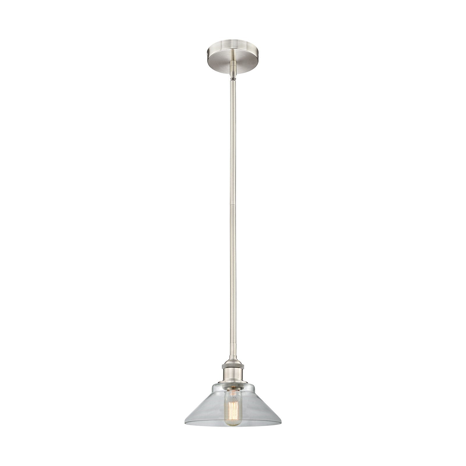 Innovations Orwell 8in 1-Light Mini Pendant | Industrial Brushed Satin Nickel Steel and Clear Glass | Kitchen Island & Dining Room | Model 616-1S-SN-G132