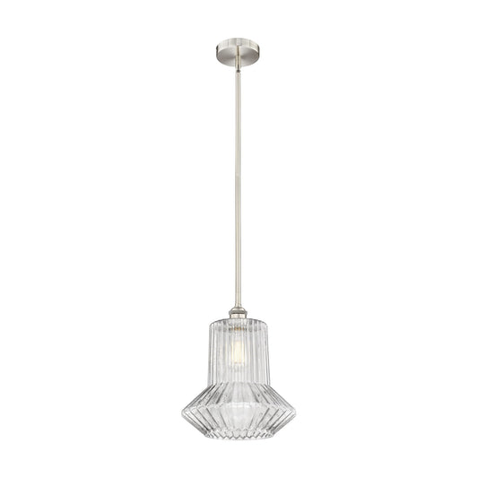 Innovations Springwater 12in 1-Light Mini Pendant | Industrial Brushed Satin Nickel Steel and Clear Fluted Glass | Kitchen Island & | Model 616-1S-SN-G212