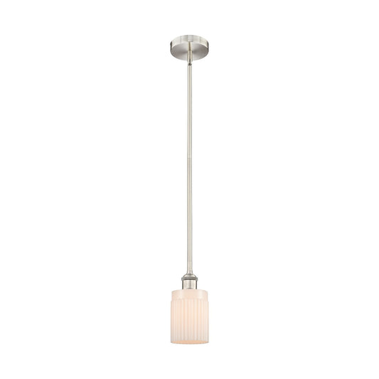 Innovations Hadley 1-Light Mini Pendant | Brushed Satin Nickel Steel and Matte White Ribbed Glass | Kitchen Island & Dining Room | Model 616-1S-SN-G341