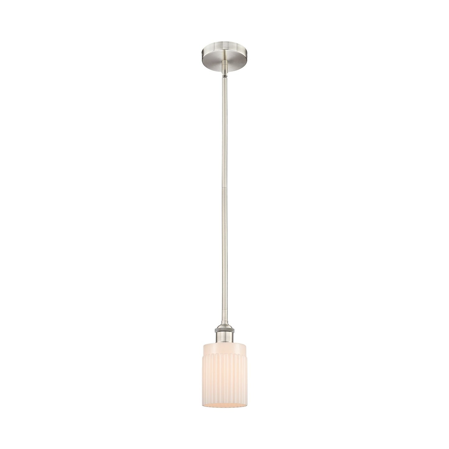 Innovations Hadley 4.5in 1-Light Mini Pendant | Transitional Brushed Satin Nickel and Matte White Ribbed Glass | Kitchen Island | Model 616-1S-SN-G341-LED