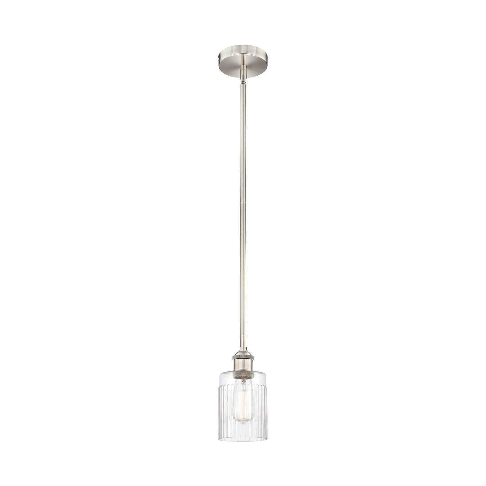 Innovations Hadley 1-Light Mini Pendant | Transitional Brushed Satin Nickel Steel and Clear Ribbed Glass | Kitchen Island & | Model 616-1S-SN-G342