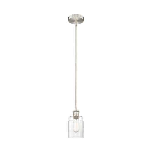 Innovations Hadley 1-Light 4.5in Mini Pendant | Art Nouveau Brushed Satin Nickel and Clear Ribbed Glass | Kitchen Island & | Model 616-1S-SN-G342-LED
