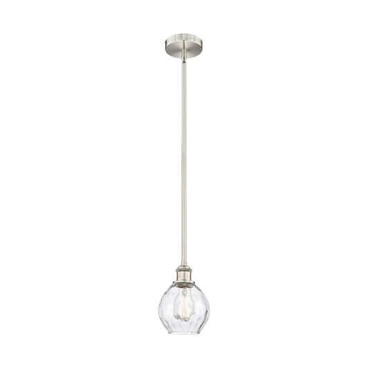 Innovations Waverly 6in 1-Light Mini Pendant | Industrial Brushed Satin Nickel Steel and Clear Water Glass | Kitchen Island & | Model 616-1S-SN-G362