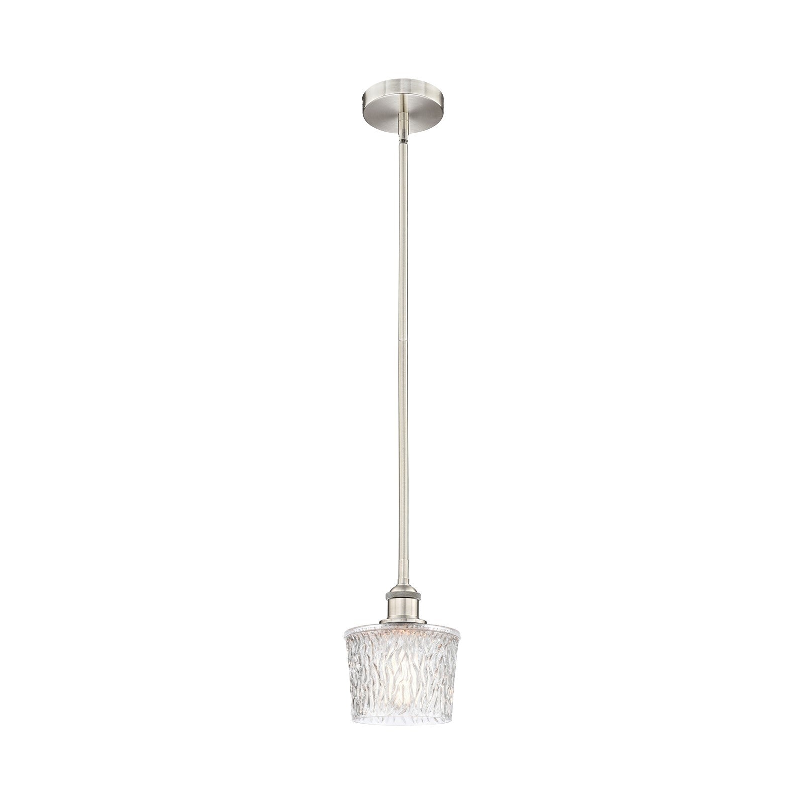 Innovations Niagara 7in 1-Light Mini Pendant | Industrial Brushed Satin Nickel Steel and Clear Textured Glass | Kitchen Island | Model 616-1S-SN-G402-LED