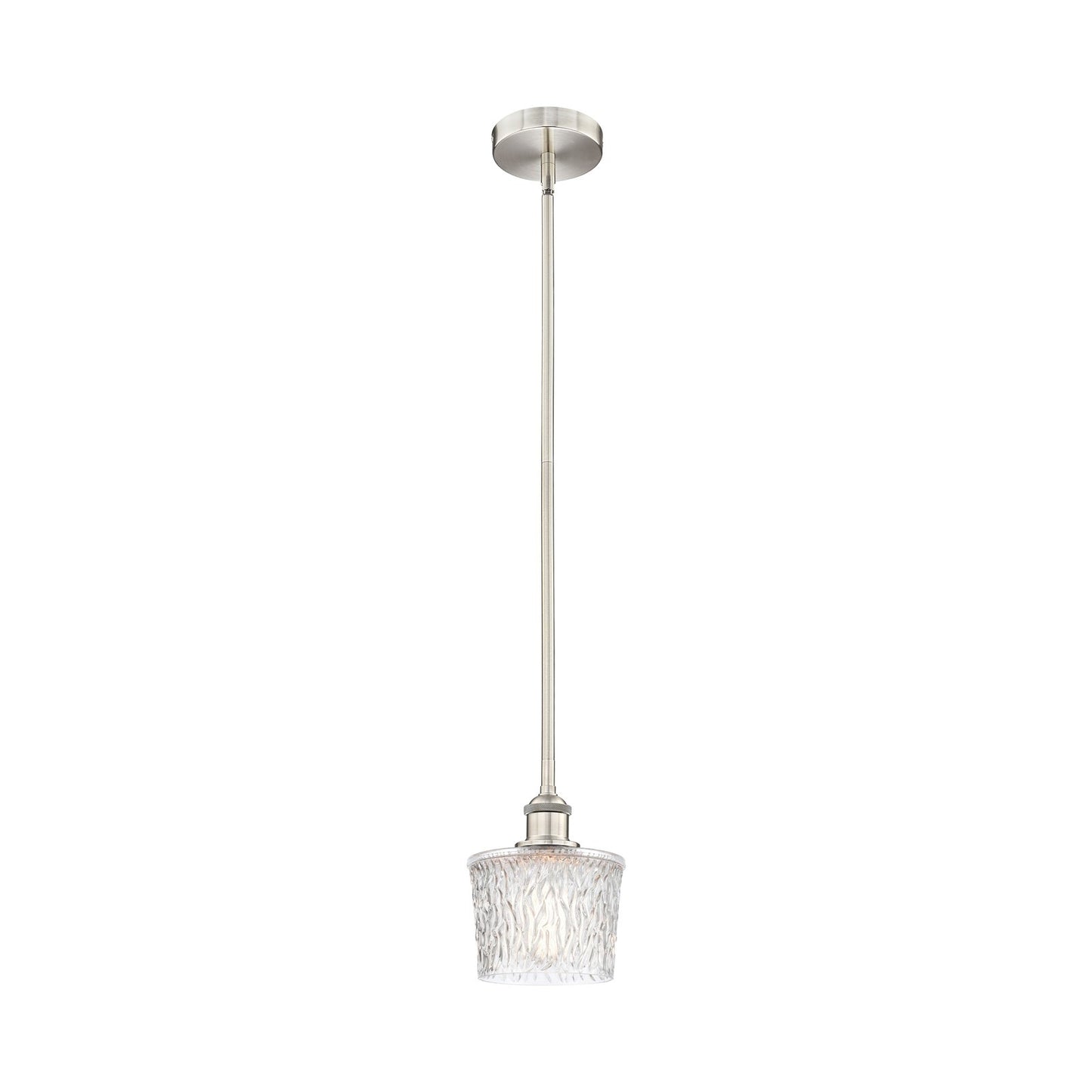 Innovations Niagara 7in 1-Light Mini Pendant | Industrial Brushed Satin Nickel Steel and Clear Textured Glass | Kitchen Island | Model 616-1S-SN-G402-LED