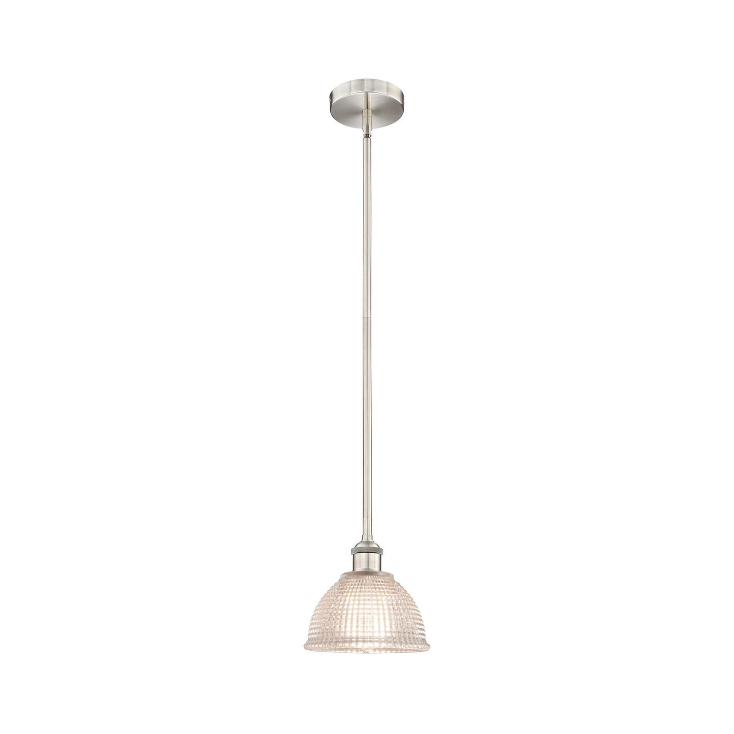 Innovations Arietta 8in 1-Light Mini Pendant | Industrial Brushed Satin Nickel Steel and Clear Glass | Kitchen Island & Dining Room | Model 616-1S-SN-G422