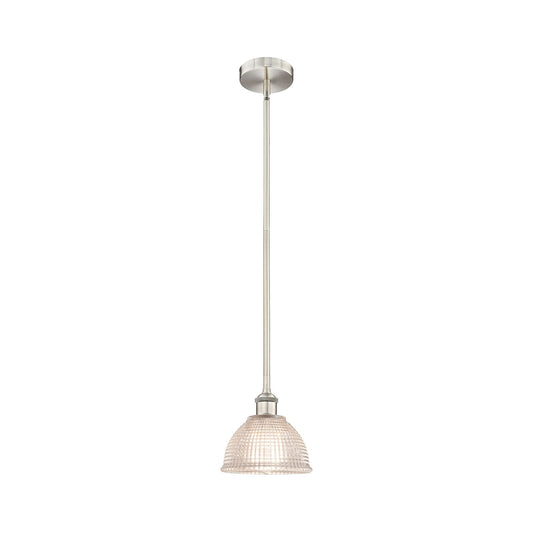 Innovations Arietta 8in 1-Light Mini Pendant | Industrial Brushed Satin Nickel Steel and Clear Glass | Kitchen Island & Dining Room | Model 616-1S-SN-G422