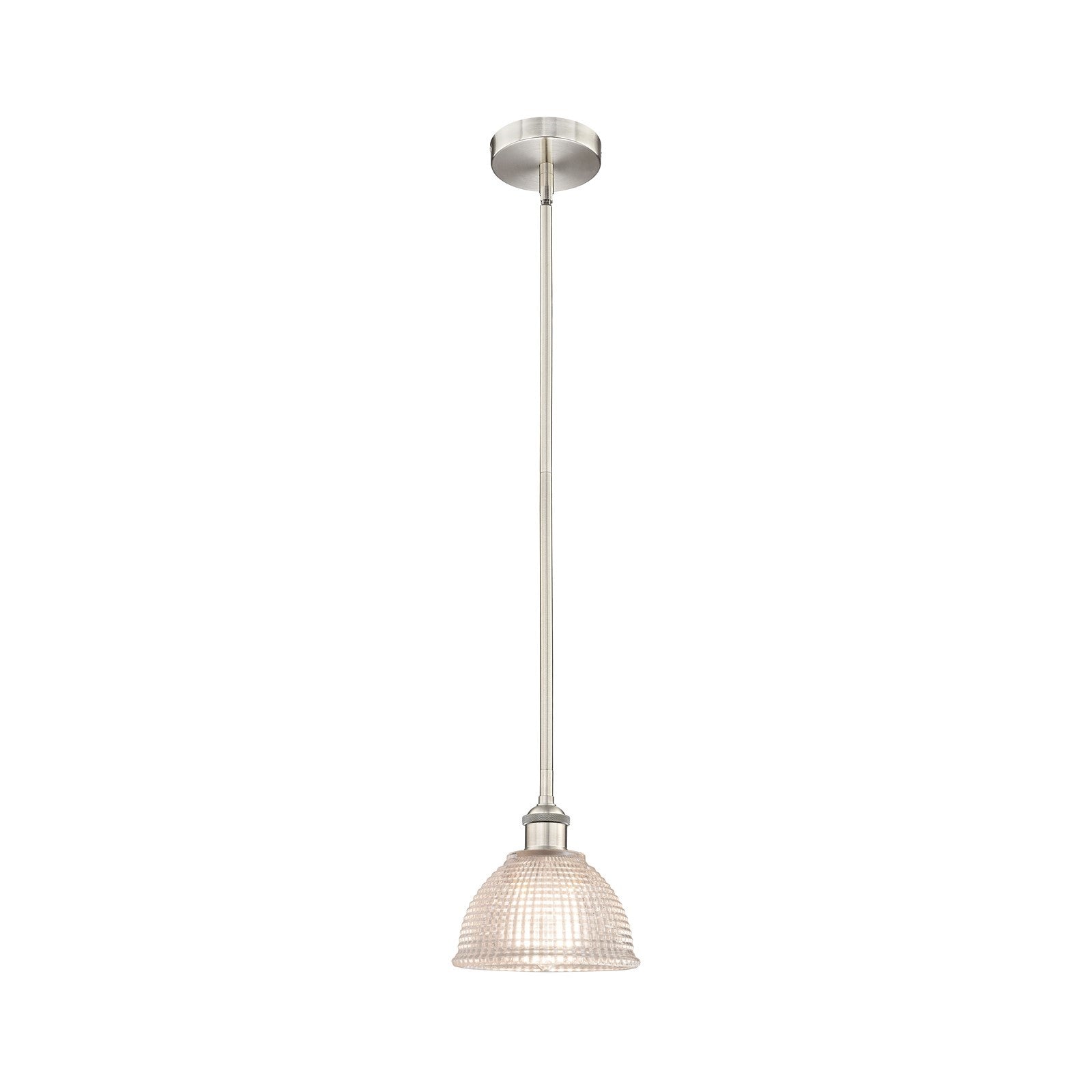 Innovations Arietta 8in 1-Light Mini Pendant | Industrial Brushed Satin Nickel Steel and Clear Glass | Kitchen Island & Dining Room | Model 616-1S-SN-G422