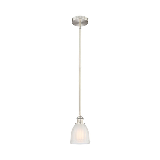 Innovations Brookfield 6in 1-Light Mini Pendant | Industrial Brushed Satin Nickel Steel and White Frosted Ribbed Glass | Kitchen | Model 616-1S-SN-G441
