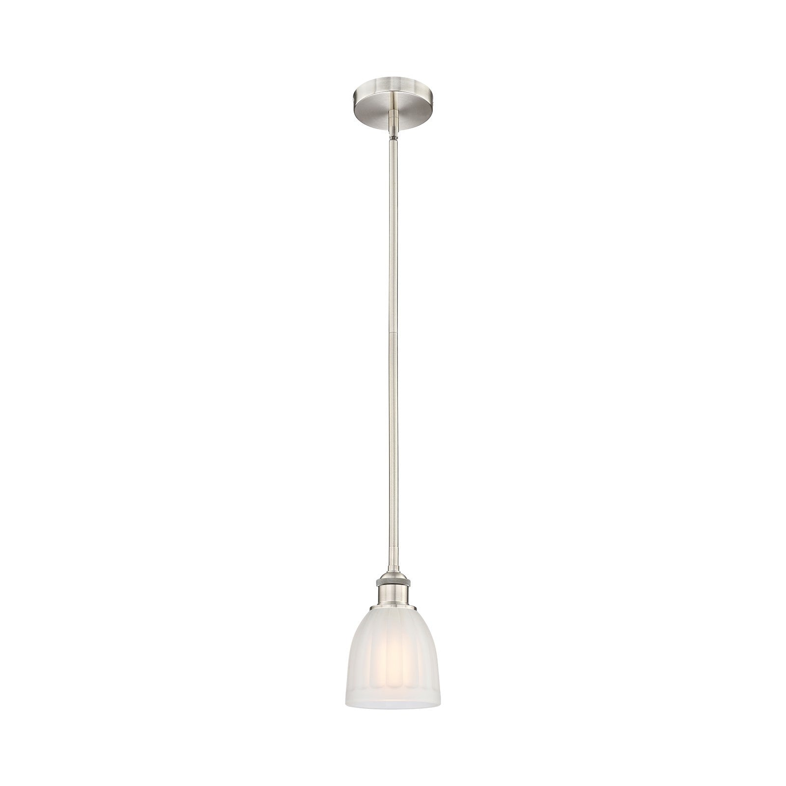 Innovations Brookfield 6in 1-Light Mini Pendant | Industrial Brushed Satin Nickel Steel and White Frosted Ribbed Glass | Model 616-1S-SN-G441-LED