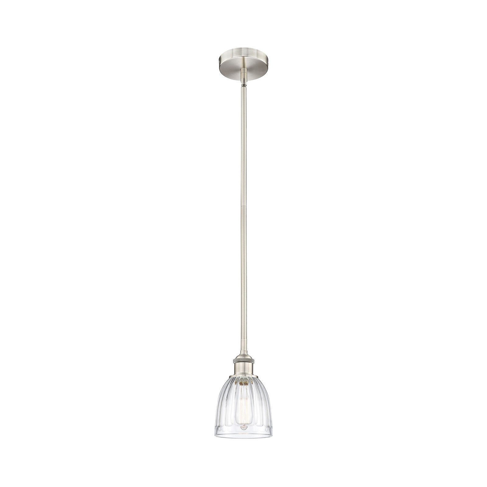 Innovations Brookfield 6in 1-Light Mini Pendant | Industrial Brushed Satin Nickel Steel and Clear Ribbed Glass | Kitchen Island & | Model 616-1S-SN-G442