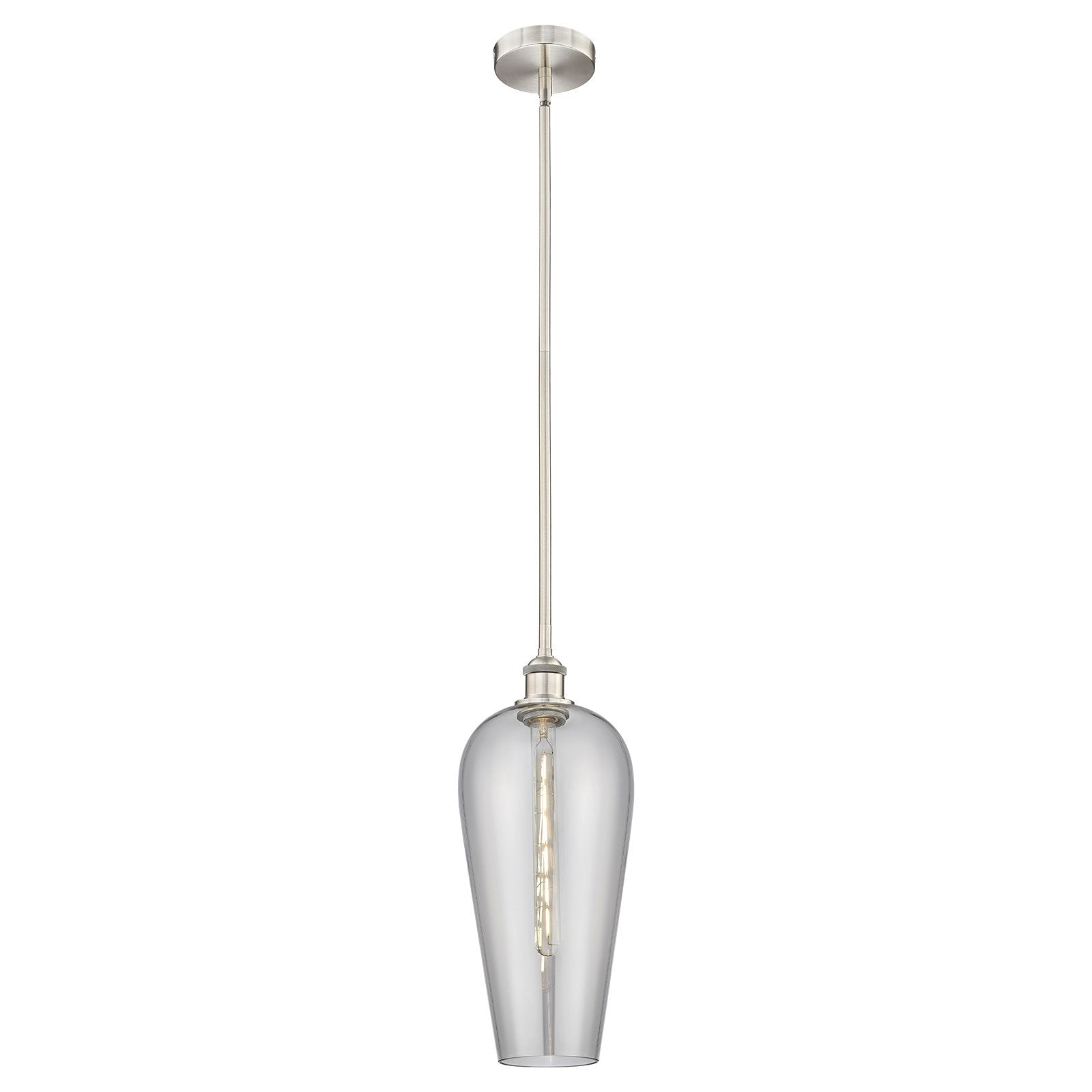 Innovations Chelsea 8in 1-Light Mini Pendant | Industrial Brushed Satin Nickel and Light Smoke Glass | Kitchen Island & Dining | Model 616-1S-SN-G456-8SM