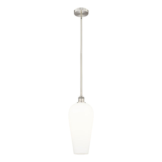 Innovations Chelsea 8in 1-Light Mini Pendant | Industrial Brushed Satin Nickel Steel and White Glass | Kitchen Island & Dining | Model 616-1S-SN-G456-8WH