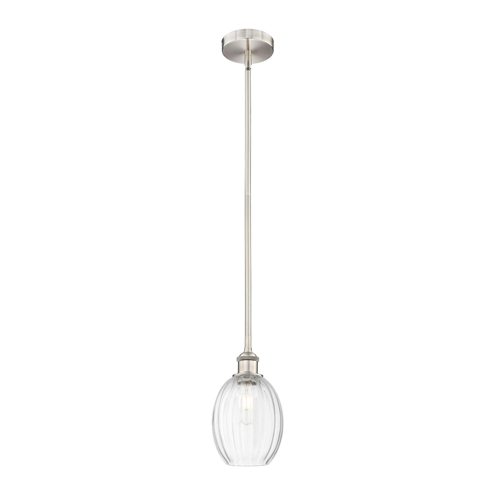 Innovations Preston Bulb 6.25in 1-Light Mini Pendant | Industrial Brushed Satin Nickel Steel and Clear Glass | Kitchen Island & | Model 616-1S-SN-G459-6CL