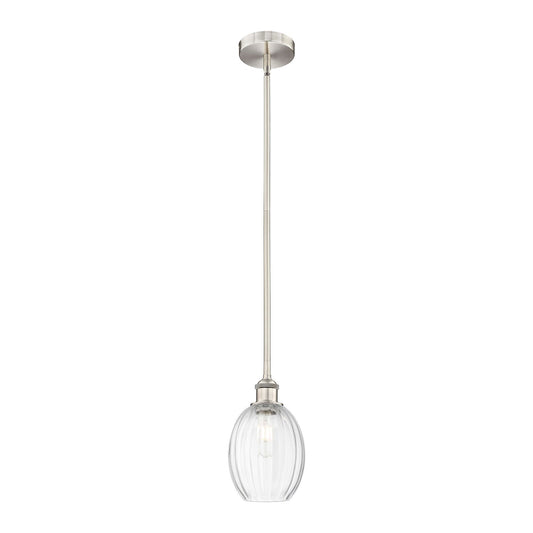 Innovations Preston Bulb 6.25in 1-Light Mini Pendant | Industrial Brushed Satin Nickel Steel and Clear Glass | Kitchen Island & | Model 616-1S-SN-G459-6CL