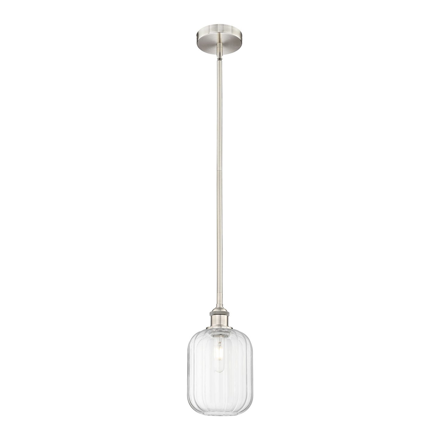 Innovations Preston Cylinder 7in 1-Light Mini Pendant | Industrial Brushed Satin Nickel and Clear Glass | Kitchen Island & | Model 616-1S-SN-G460-7CL