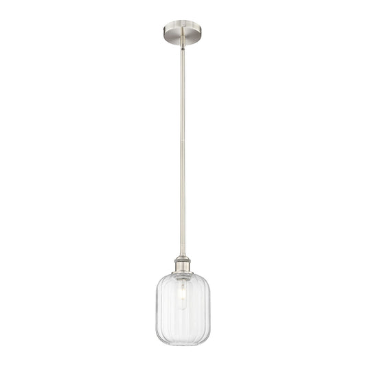 Innovations Preston Cylinder 7in 1-Light Mini Pendant | Industrial Brushed Satin Nickel and Clear Glass | Kitchen Island & | Model 616-1S-SN-G460-7CL