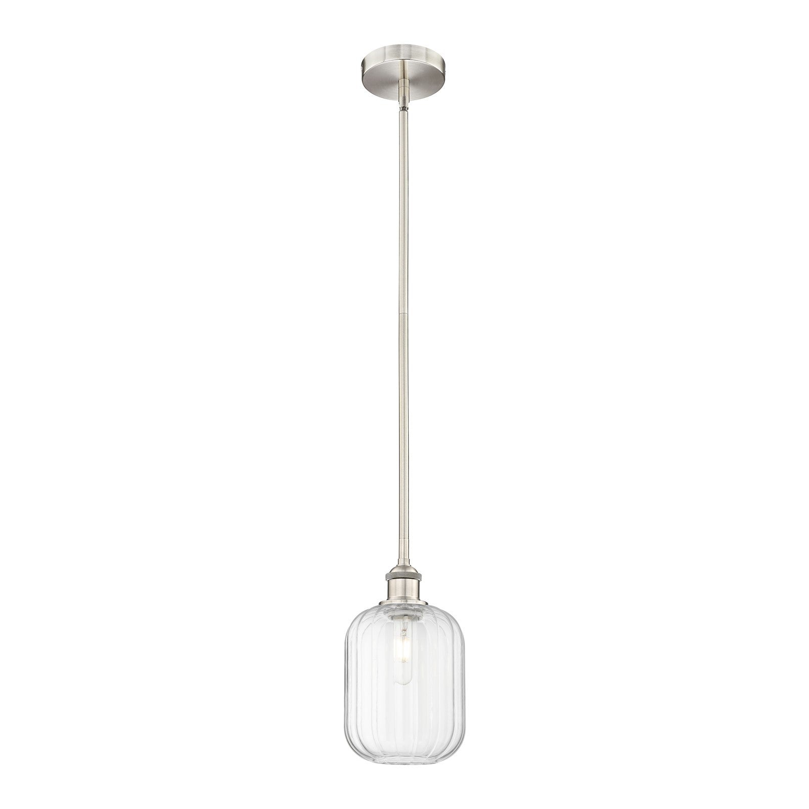 Innovations Preston Cylinder 7in 1-Light Mini Pendant | Industrial Brushed Satin Nickel and Clear Glass | Kitchen Island & | Model 616-1S-SN-G460-7CL
