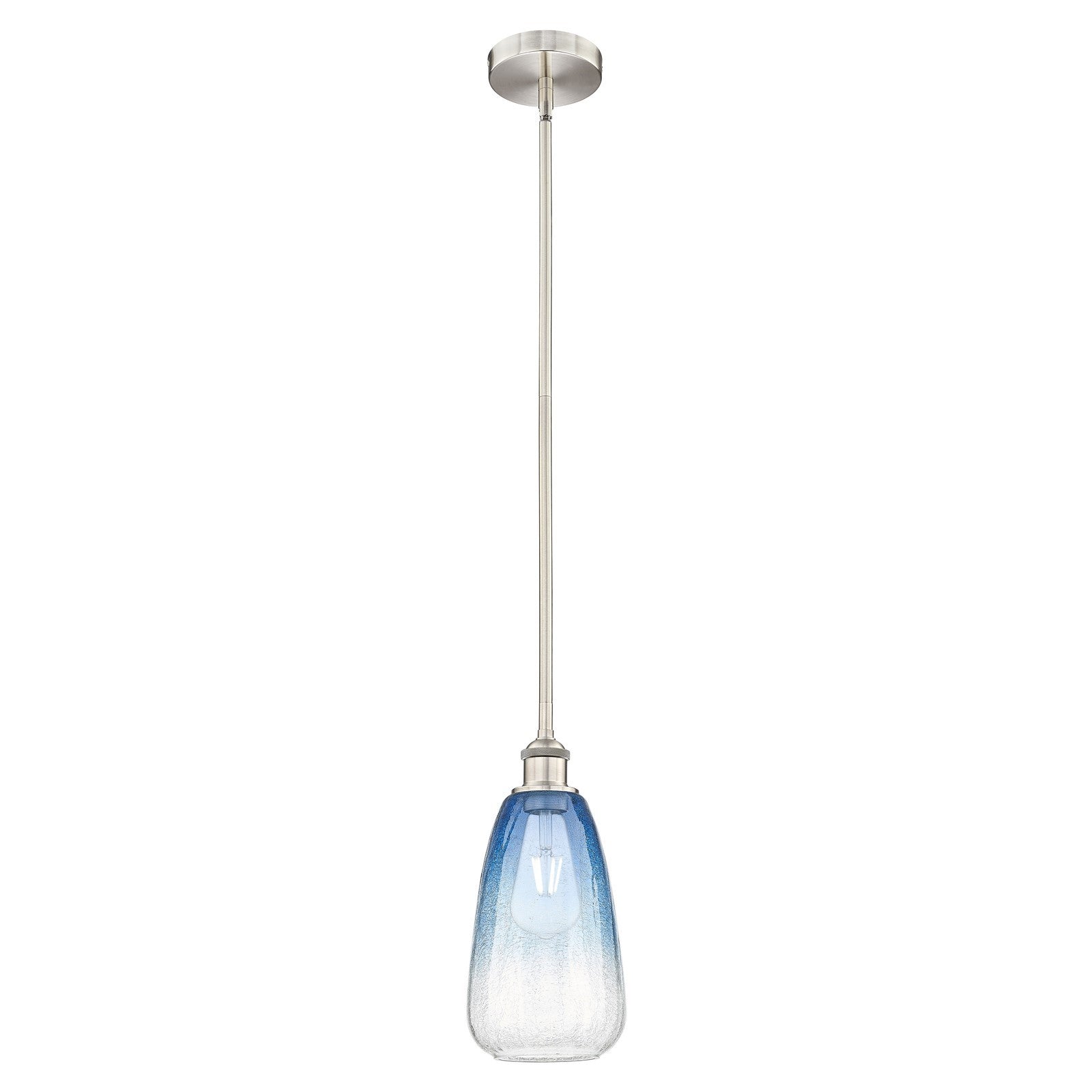 Innovations Brookhaven Almond 6in 1-Light Mini Pendant | Industrial Brushed Satin Nickel and Sapphire Blue Glass | Kitchen | Model 616-1S-SN-G480-6SB