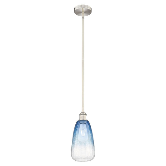 Innovations Brookhaven Almond 6in 1-Light Mini Pendant | Industrial Brushed Satin Nickel and Sapphire Blue Glass | Kitchen | Model 616-1S-SN-G480-6SB