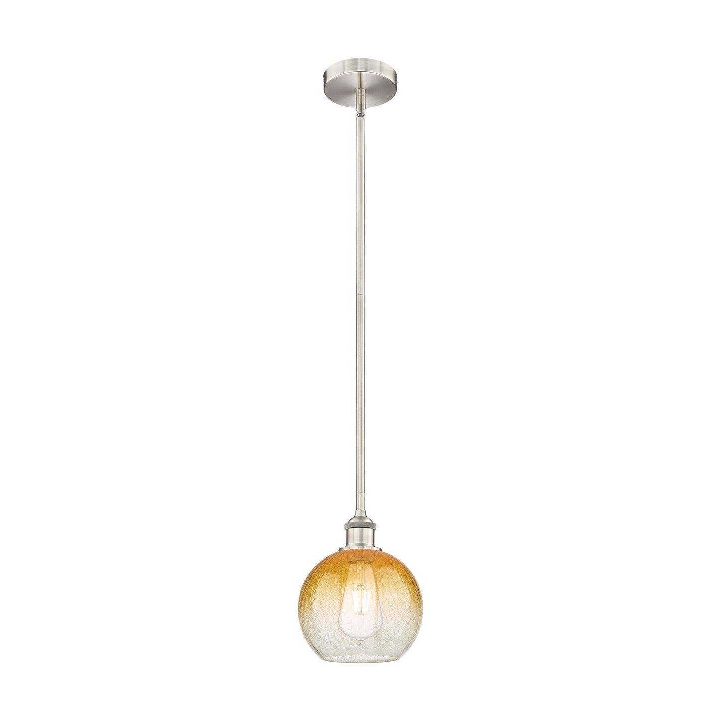Innovations Brookhaven Globe 8in 1-Light Mini Pendant | Industrial Brushed Satin Nickel and Amber Glass | Kitchen Island & | Model 616-1S-SN-G483-8AM