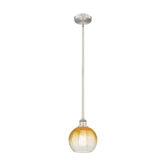 Innovations Brookhaven Globe 8in 1-Light Mini Pendant | Industrial Brushed Satin Nickel and Amber Glass | Kitchen Island & | Model 616-1S-SN-G483-8AM