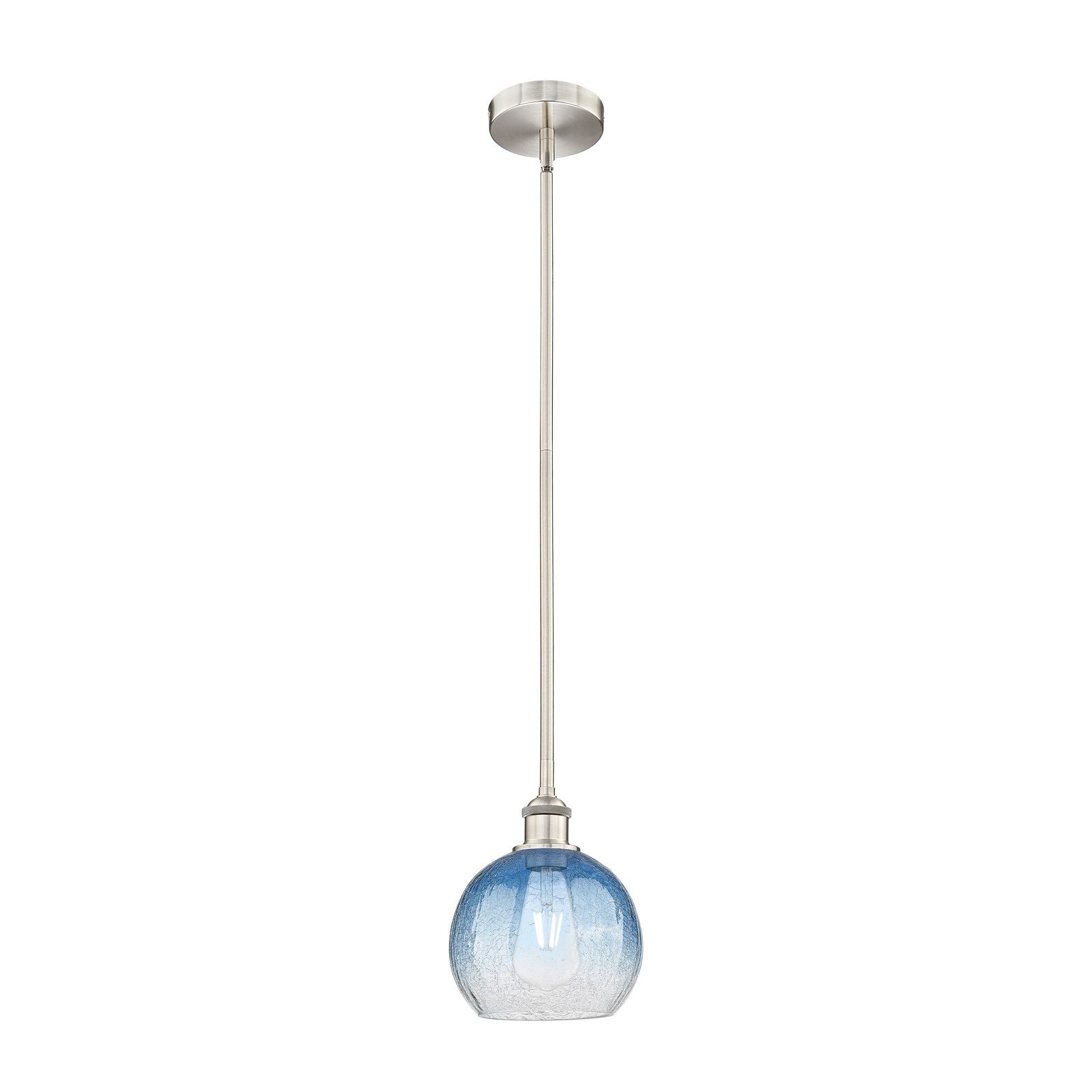 Innovations Brookhaven Globe 8in 1-Light Mini Pendant | Industrial Brushed Satin Nickel and Sapphire Blue Glass | Kitchen | Model 616-1S-SN-G483-8SB