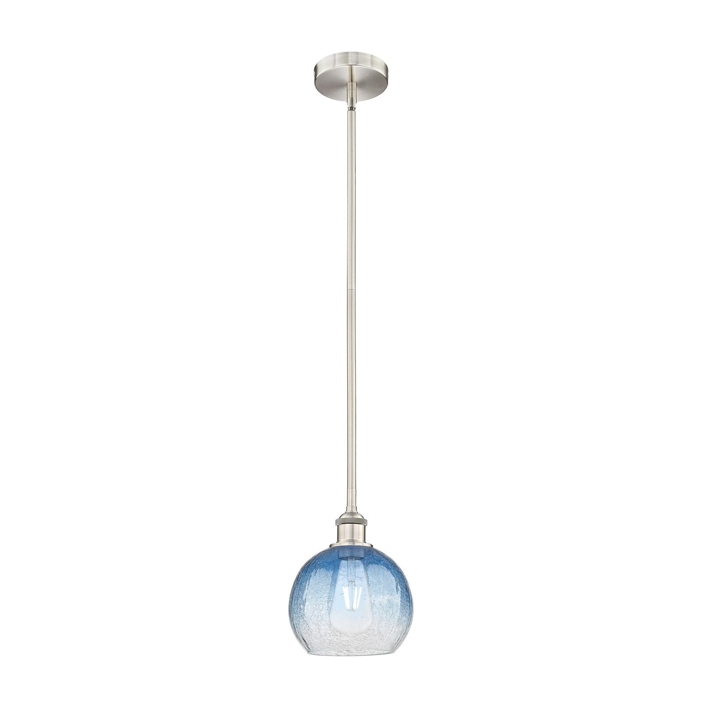 Innovations Brookhaven Globe 8in 1-Light Mini Pendant | Industrial Brushed Satin Nickel and Sapphire Blue Glass | Kitchen | Model 616-1S-SN-G483-8SB